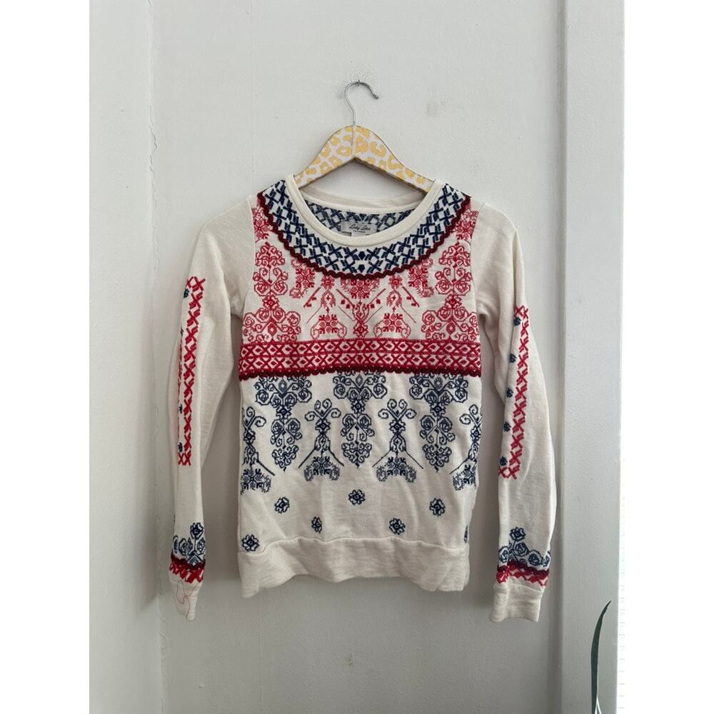 LUCKY LOTUS Women's Embroidered Longsleeve Sweatshirt | Size XS